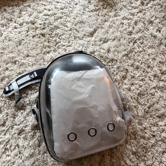 Stylish Metallic Silver Backpack with Circular Accents for cats or pets carrier,
